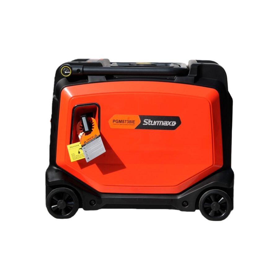 Sturmax PGM8738IE — панель керування: дві розетки 230 В з кришками, вихід 12 В, замок запалювання