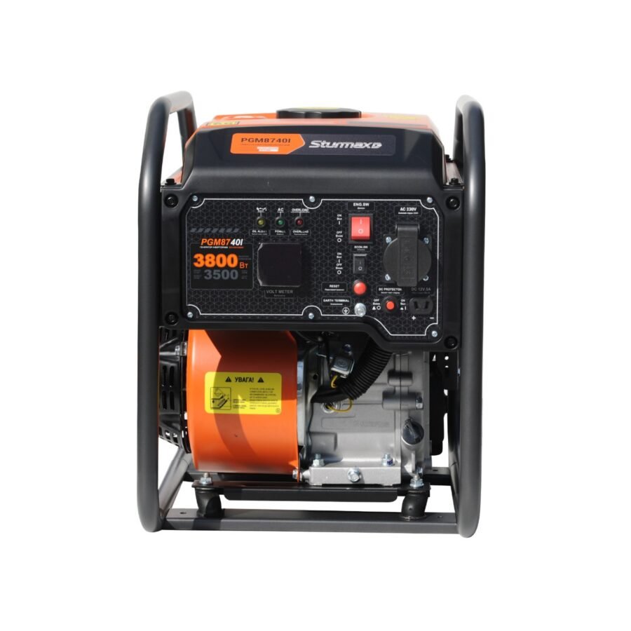 Sturmax PGM8740I — панель: розетка 230 В, вихід 12 В, вольтметр, лічильник мотогодин